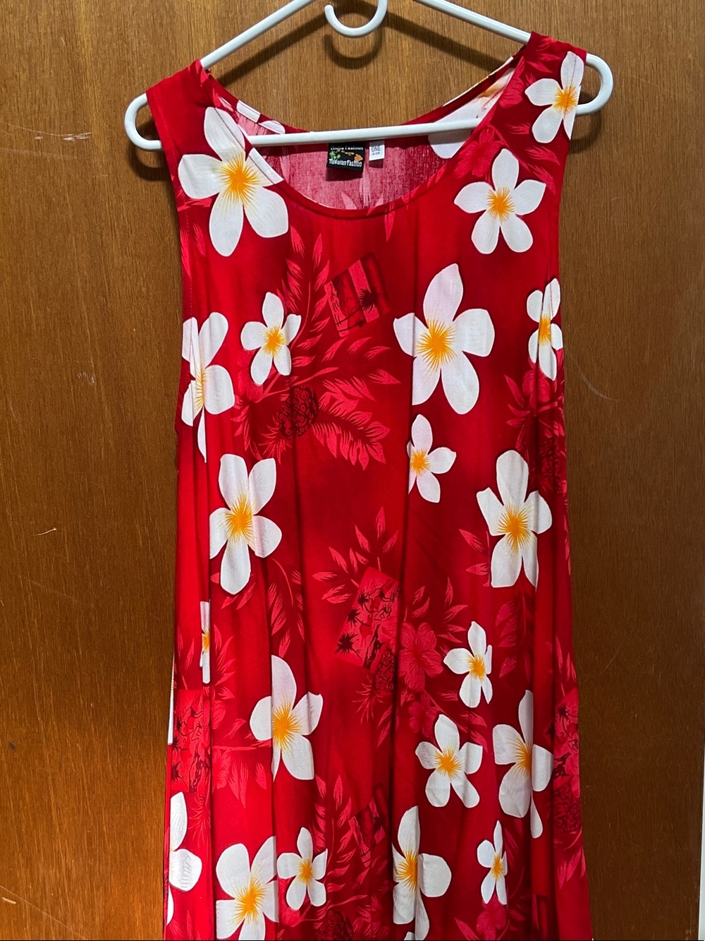 Red Floral Maxi Dress with White Plumeria Print